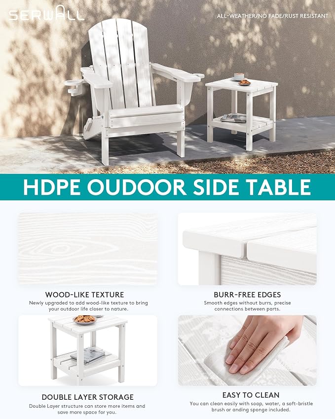 SERWALL 2-Tier HDPE Outdoor Side Table, Weatherproof Rectangular Adirondack - Image 5