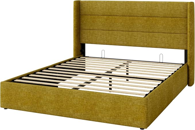 Allewie Full Size Lift Up Storage Bed, Modern Wingback Headboard, Hydraulic - Image 9