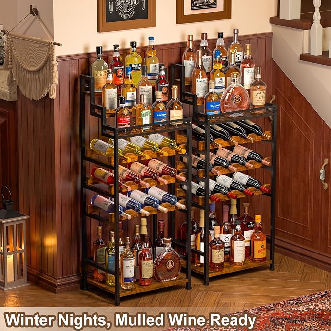Tiered Wine Rack and Liquor Cabinet, Large Capacity Freestanding Floor Wine - Image 5