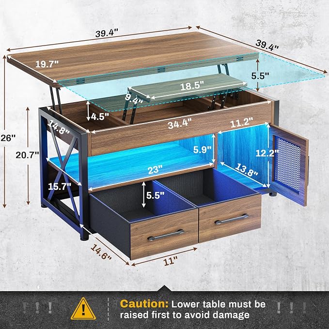 Itaar 40" Lift Top Coffee Table, 4 in 1 Coffee Tables - Image 2