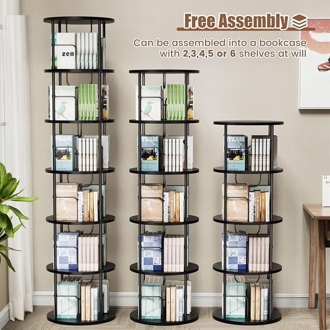 ALLSTAND 6 Tier Rotating Bookshelf, 360 ° Display Stackable Spinning Bookshelf - Image 5