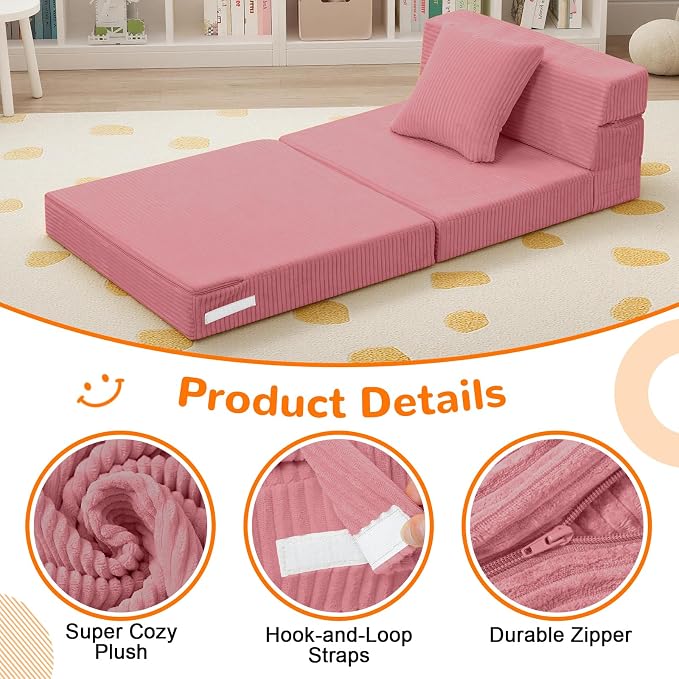 MeMoreCool Kids Folding Sofa – Corduroy Floor Futon Chair, Tri-Fold Mattress - Image 7