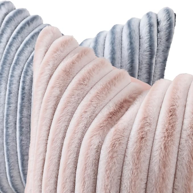 decorUhome Summer Cozy Faux Fur Throw Pillow Covers 26x26 Set of 2 Decorative - Image 2