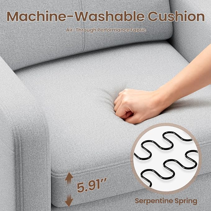 Accent Chair for Living Room Modern Linen Upholstered Armchair Side Wooden - Image 8