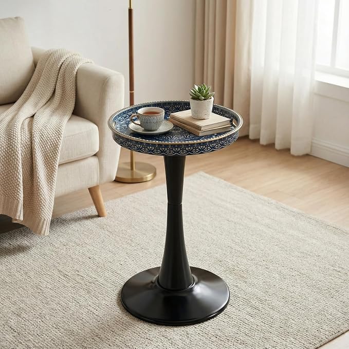 Gesodant Boho Chic Round Side Table, Stable Hourglass Pedestal Base, Unique - Image 7