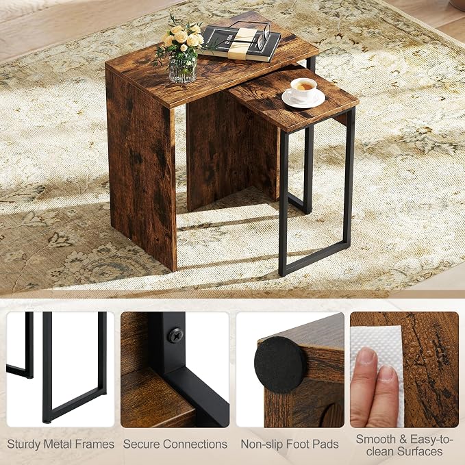 Giantex Nesting Coffee Table Set of 2, Rectangular Stackable Side Tables - Image 8