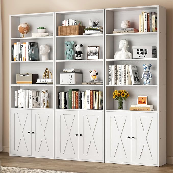 Modern Bookshelf with Doors, Industrial Bookshelves with 6-Tier Shelf, 71 - Image 8