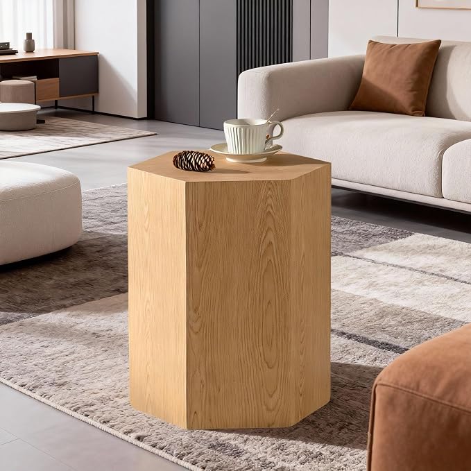 H 18.9in Hexagonal Natural Wood Side Table, Farmhouse Coffee Table - Image 2