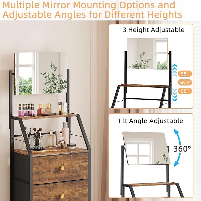 HIGDBFE 4-Drawer Dresser with Mirror, Vanity with 2-Tier Shelves, Fabric Chest - Image 5