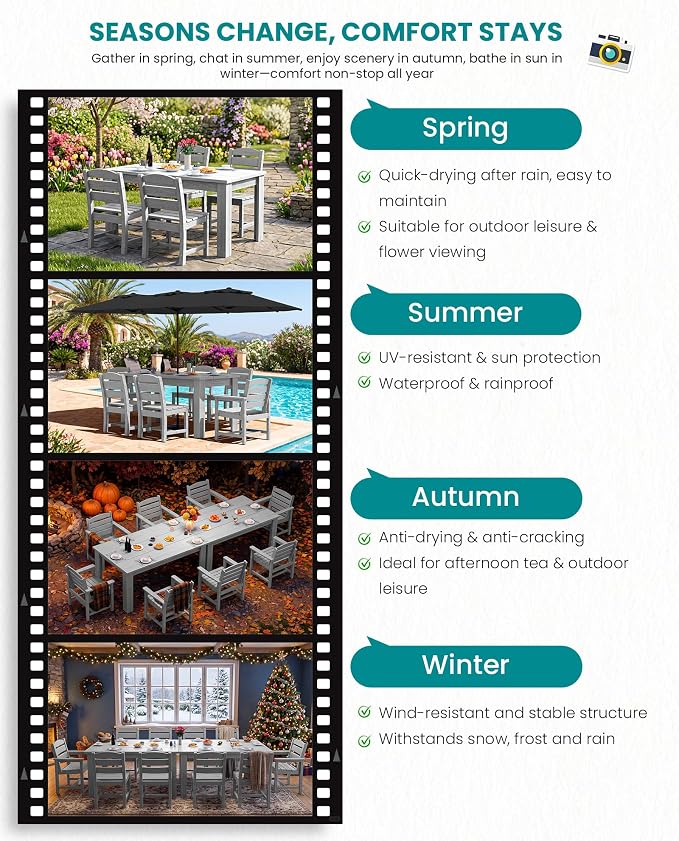 SERWALL Patio Dining Set with 15FT Double Side Umbrella, Outdoor Dining Sets - Image 7