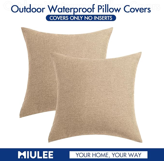 MIULEE Pack of 2 Decorative Outdoor Solid Waterproof Throw Pillow Covers Faux - Image 6