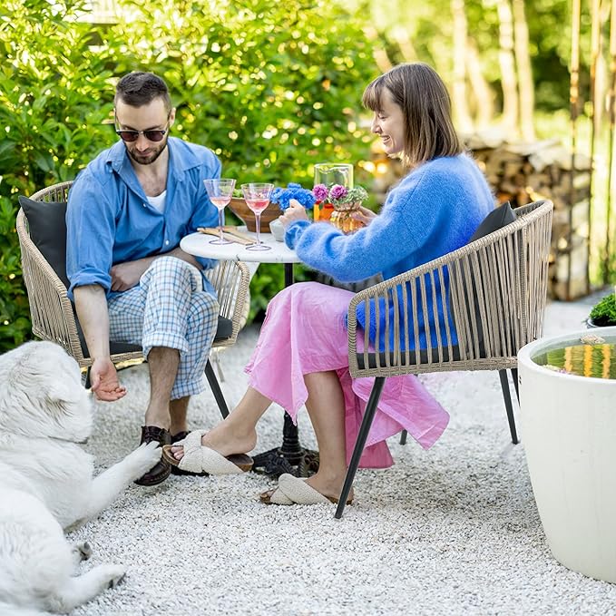 YITAHOME 3-Piece Outdoor Patio Furniture Wicker Bistro Set, All-Weather Rattan - Image 4