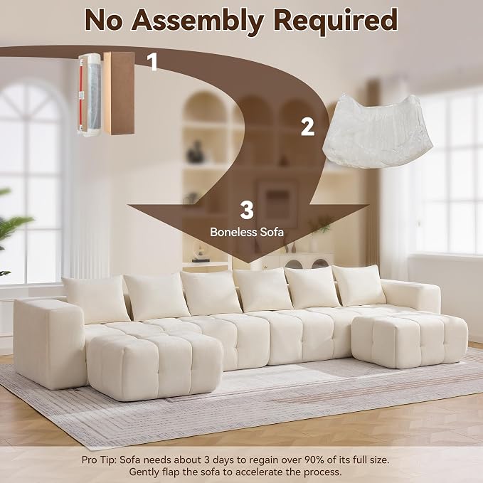 119" Oversized 3 Seater Boneless Couch, Comfy Cloud Modular Sectional Sofa - Image 6