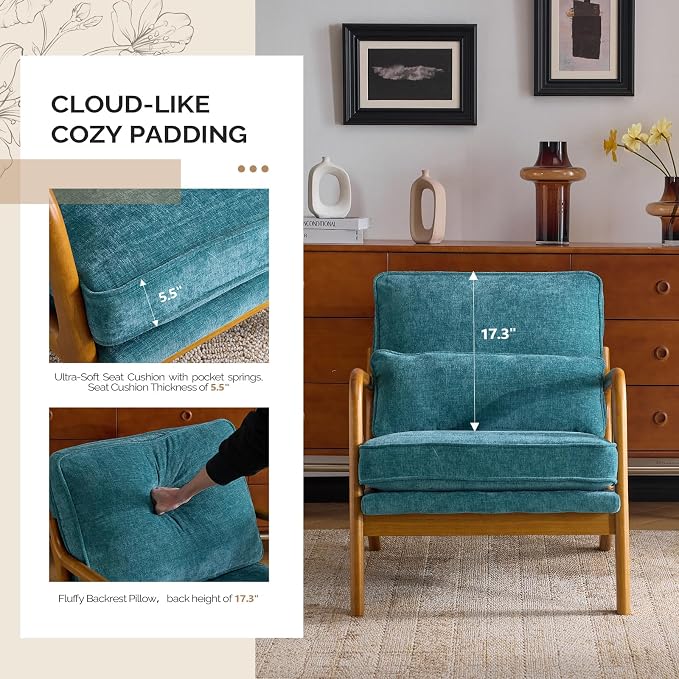 VINGLI Chenille Mid-Century Modern Accent Chair Set of 2, Cute Reading Arm Chair - Image 6