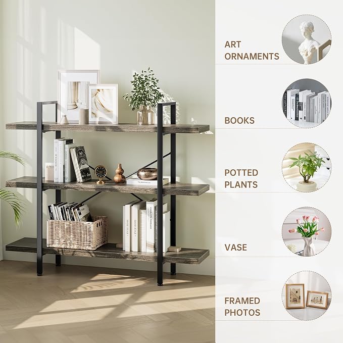 OtterOasis Heavy Duty 3-Tier Industrial Bookcase, 120lbs Shelf Capacity - Image 3