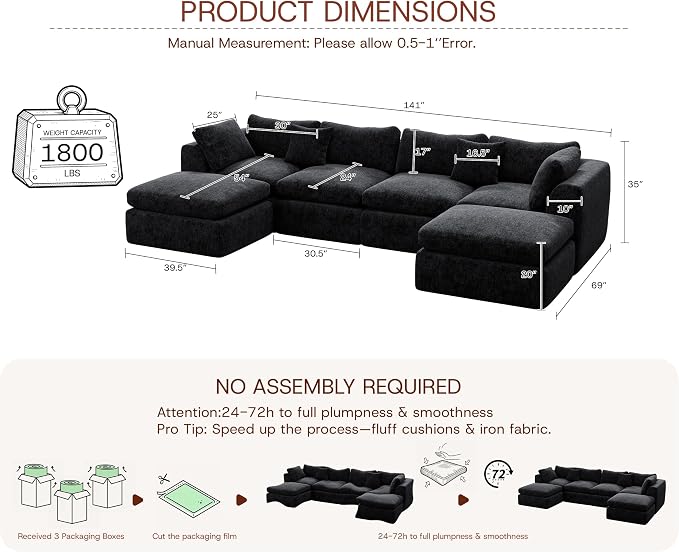 GRUSIGN 141'' Oversized Boneless Cloud Couch - Image 2
