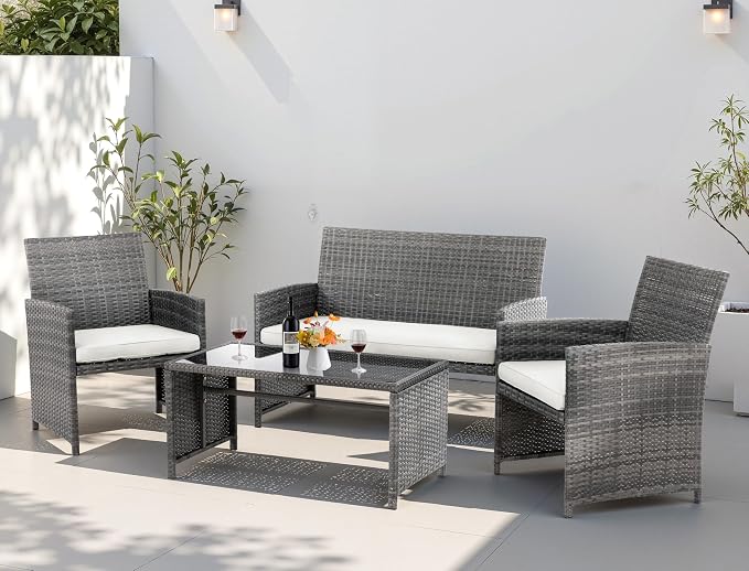 4 Piece Patio Ratten Set Outdoor Furniture Set Wicker Conversation Set by Shintenchi%7CFurnitureMadeforRealLife