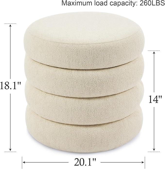 Flouki 19.5" Storage Ottoman Round, Vanity Stools - Image 2