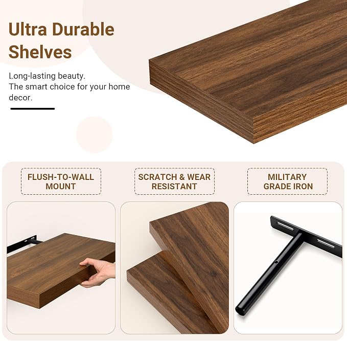36 Inch Floating Shelves, 12 Inch Deep Floating Shelves - Image 5