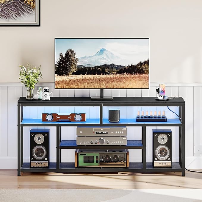HOOBRO LED TV Stand with Charging Station, 4-Tier Entertainment Gaming Center - Image 3
