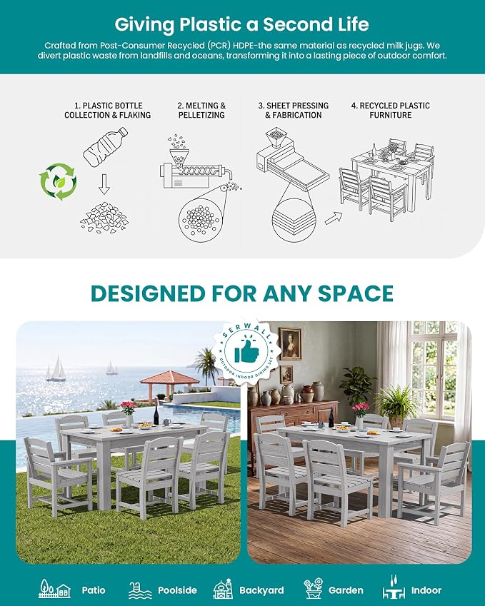 SERWALL Patio Dining Set with 15FT Double Side Umbrella, Outdoor Dining Sets - Image 6
