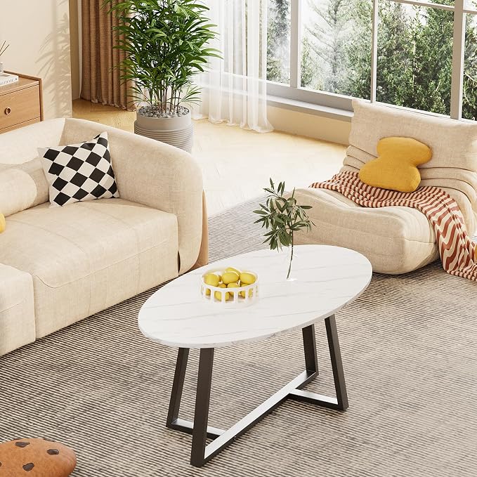 Wolawu Coffee Table Small Oval Table, Modern Center Tea Tables - Image 5