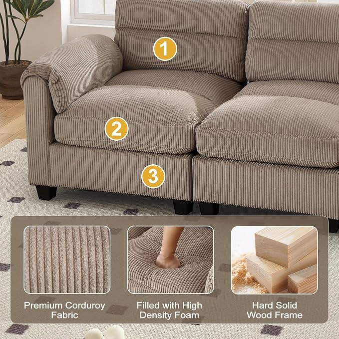 HAOMARKETS Corduroy 3-piece Sofa Set, Upholstered Ottoman, Loveseat 2-Seater - Image 3