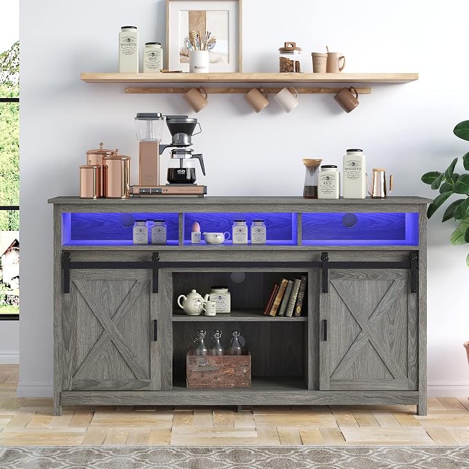 LED Farmhouse TV Stand for 65 inch TVs, Rustic Entertainment Center TV Cabinet - Image 3