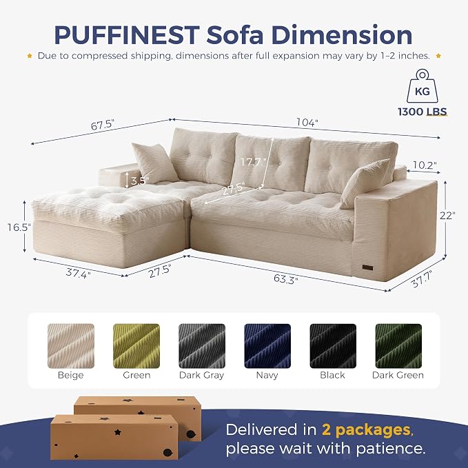 MAXYOYO 104" L Shaped Modular Sectional Sofa - Image 2
