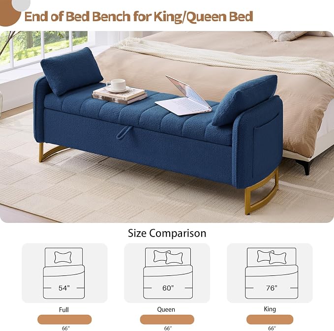 66'' King Size Storage Bench for Bedroom, Teddy Boucle End of Bed Benches for - Image 5