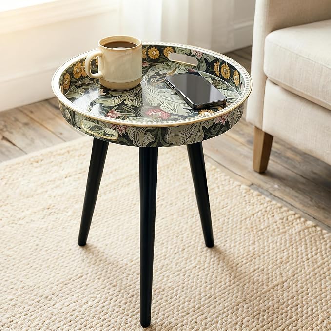 Small Round Side Table Vintage Floral - Image 2
