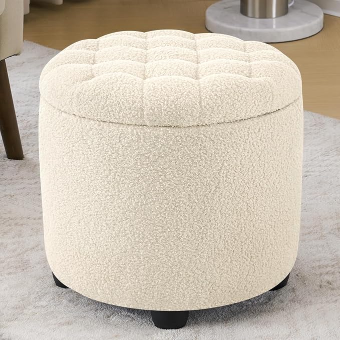 Furniliving Modern Round Storage Ottoman, Button Tufted Ottoman Footstool by FurnilivingFurnitureforHome