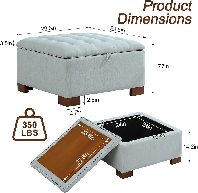 WUTUTUEE 30" Fabric Square Storage Ottoman - Image 2
