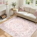 RELEANY Area Rugs 4'x5' Washable Non-Slip, Floral Vintage Distress Print by RELEANY