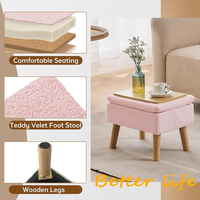 Storage Ottoman, Small Foot Stool Ottoman - Image 4