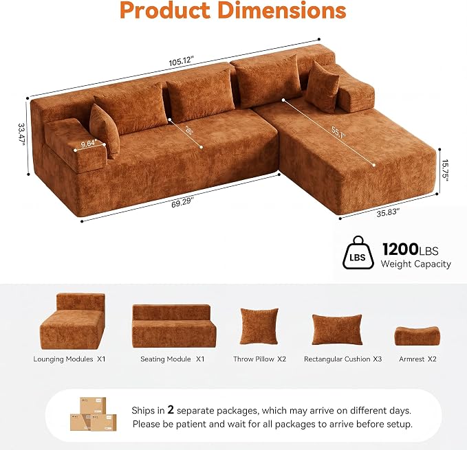 MONVANE 106" Cloud Sectional Couch - Image 3