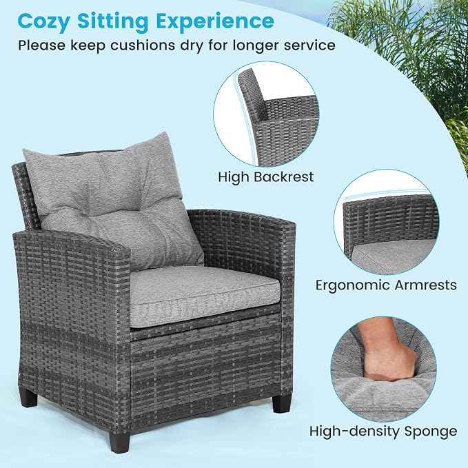 HAPPYGRILL 3 Pieces Patio Conversation Set, Outdoor Furniture Set PE Rattan - Image 6