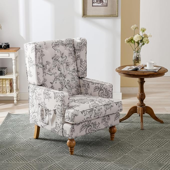 LukeAlon Button Tufted Linen Accent Chair, Upholstered Club Chair - Image 6