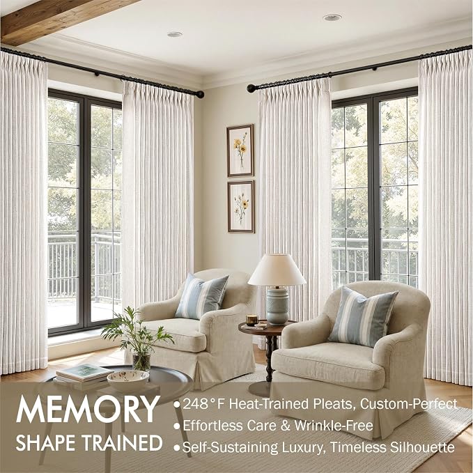 MIULEE Pinch Pleated Thick Linen Curtains 120 Inches Long 2 Panels - Image 2