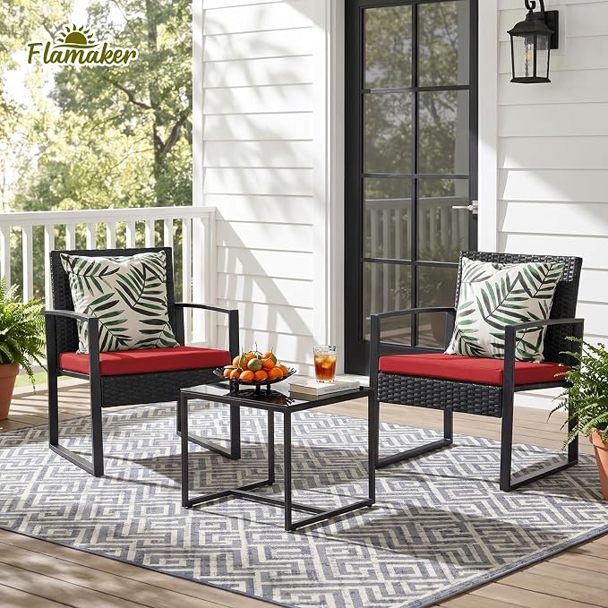 Flamaker 3 Pieces Wicker Patio Furniture Outdoor Modern Rattan Chair - Image 8