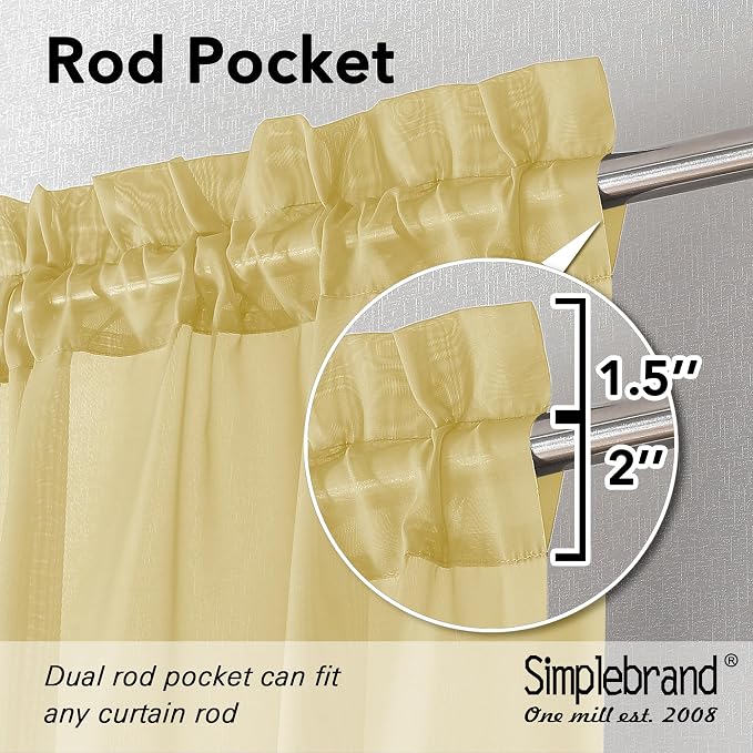 Simplebrand Yellow Sheer Curtains 84 Inches Long, Light Filtering Rod Pocket - Image 2