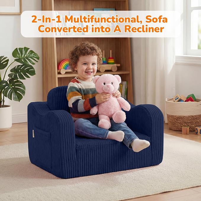 MeMoreCool Toddler Corduroy Chair – 2-in-1 Foldable Sofa Bed, Lightweight & - Image 5