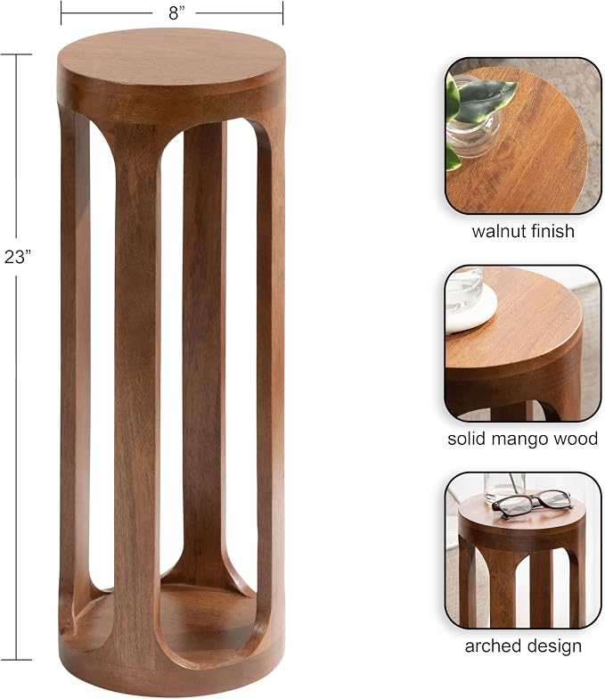 Kate and Laurel Dahl Wooden Round Drink Table; 8 x 23; Walnut Brown; - Image 3