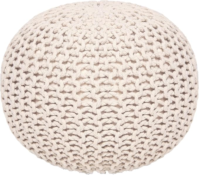 REDEARTH Round Pouf Ottoman –18"x18"x14" Hand-Knitted Cotton Pouffe –Cable - Image 4