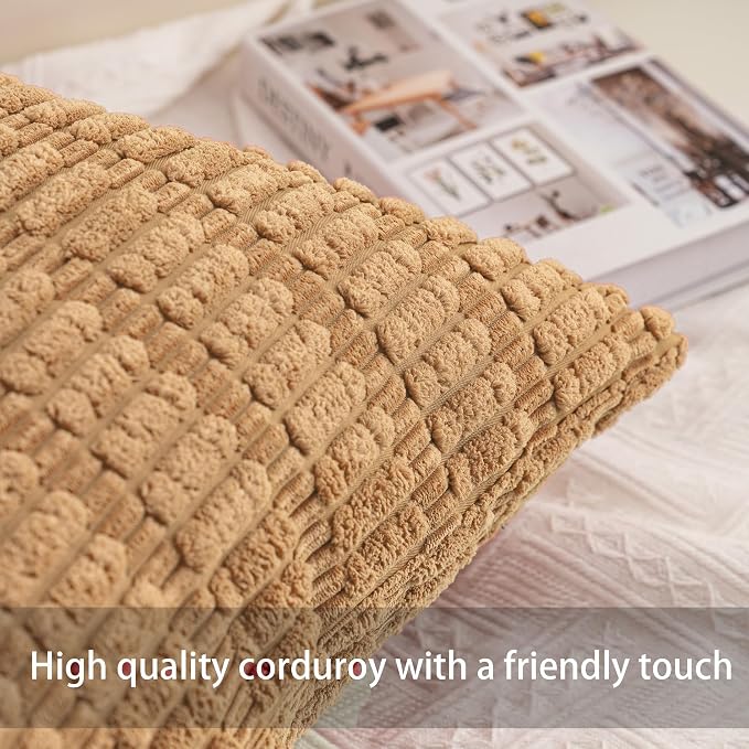 Pack of 2 Corduroy Decorative Throw Pillow Covers 18x18 InchSoft Boho Striped - Image 2
