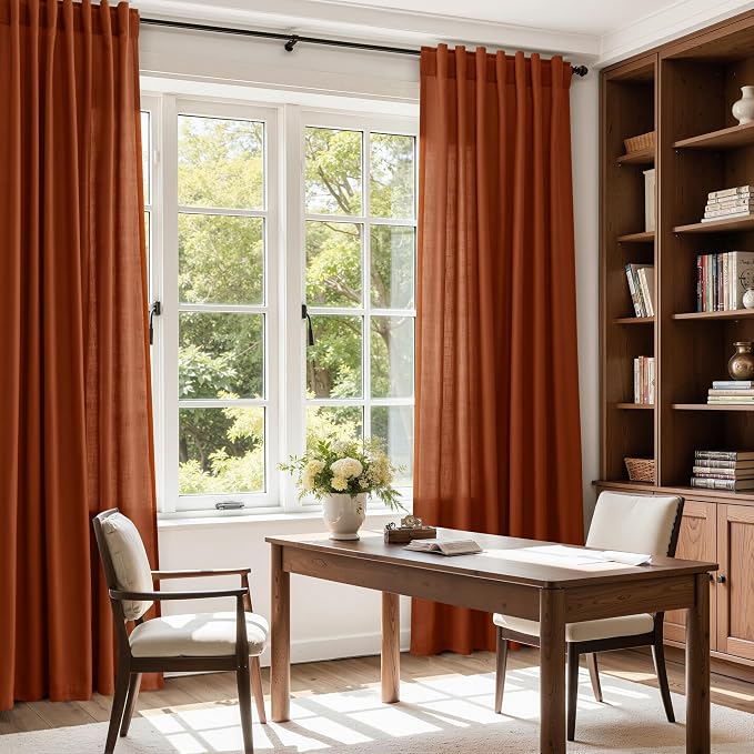 Nanspring Terracotta Linen Curtains 90 Inches Long 2 Panel Set Back Tab Boho - Image 8