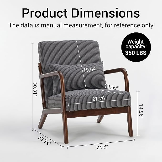 Mid Century Modern Accent Chair, Upholstered Corduroy Armchair - Image 2