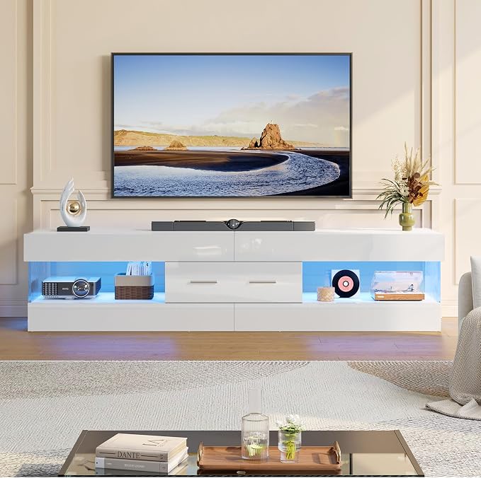 Bestier 67" Modern TV Stand for TVs up to 75 Inch, High Gloss LED Entertainment - Image 7