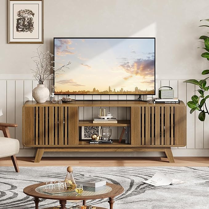 ONBRILL 63-Inch TV Stand for TVs up to 75 Inch, Mid-Century Modern Television - Image 9