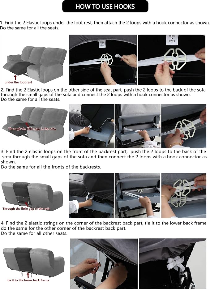 ULTICOR Velvet 8-Pieces Recliner Sofa Covers Stretch Reclining Couch Covers - Image 7